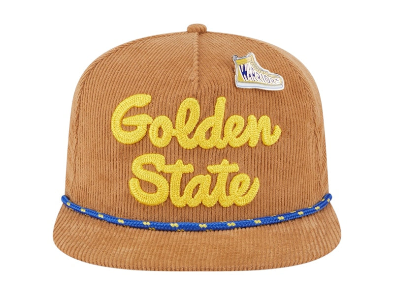NBA Golden State Warriors New Era Victory Grove Corduroy Sneaker Pin Golfer Snapback Hat Tan