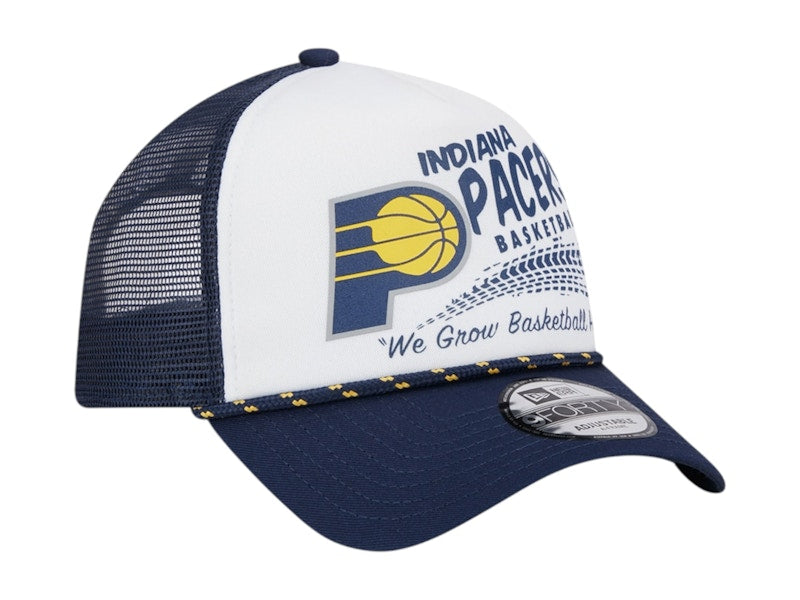 NBA Indiana Pacers New Era White/Burnout Print A-Frame 9Forty Trucker Hat White