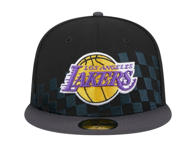 NBA Los Angeles Lakers New Era Rally Drive Checkerboard 59Fifty Crown Fitted Hat Black