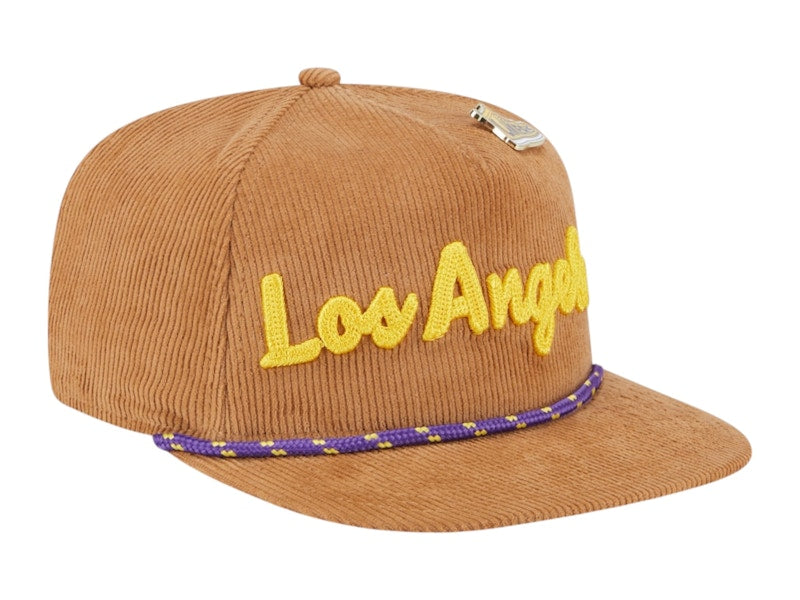 NBA Los Angeles Lakers New Era Victory Grove Corduroy Sneaker Pin Golfer Snapback Hat Tan