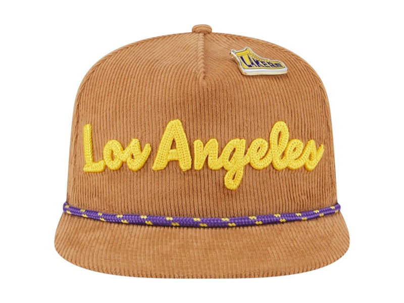 NBA Los Angeles Lakers New Era Victory Grove Corduroy Sneaker Pin Golfer Snapback Hat Tan