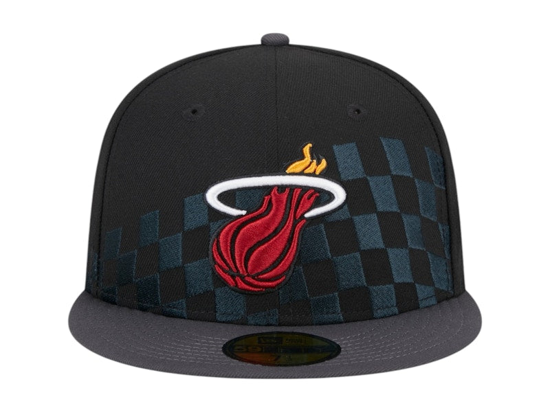NBA Miami Heat New Era Rally Drive Checkerboard 59Fifty Crown Fitted Hat Black