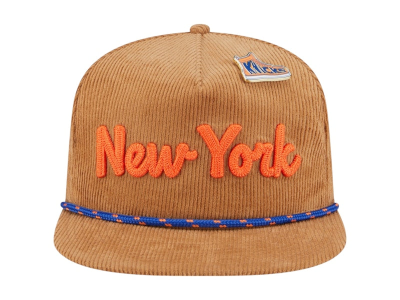 NBA New York Knicks New Era Victory Grove Corduroy Sneaker Pin Golfer Adjustable Hat Tan