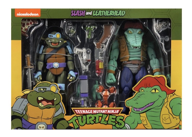 NECA Teenage Mutant Ninja Turtles Cartoon Slash & Leatherhead Action Figure 2-Pack