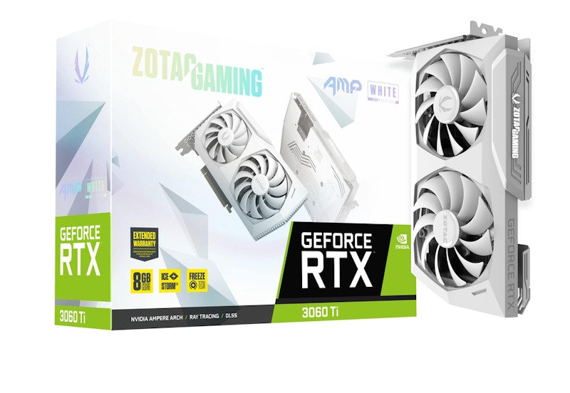 NVIDIA ZOTAC GAMING GeForce RTX 3060 Ti AMP 8G LHR Graphics Card (ZT-A30610F-10PLHR) White Edition
