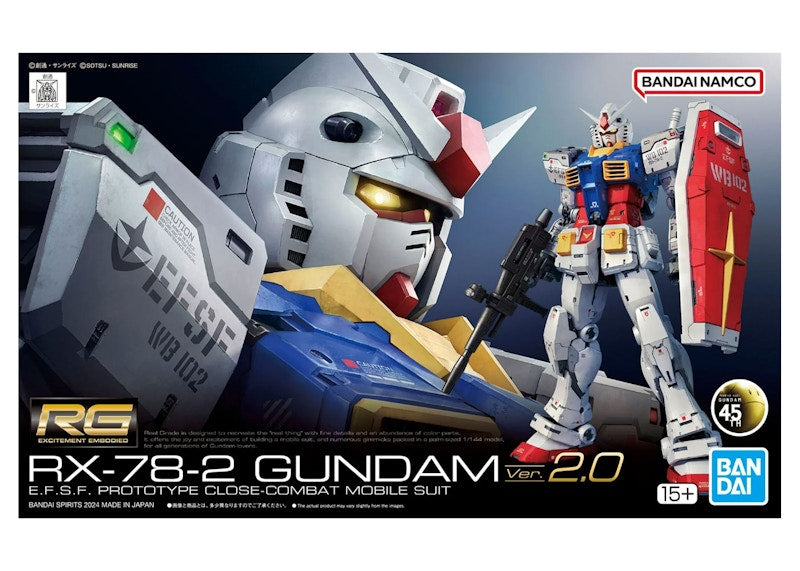 Bandai Namco Gundam 1/144 RG RX-78-2 Gundam 2.0 Model Kit Figure (2024)