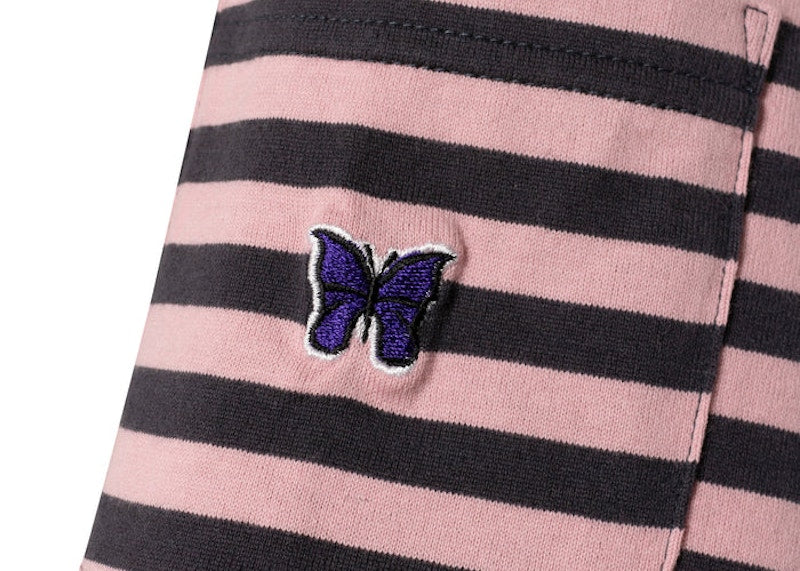 Needles S/S Crew Neck Stripe Jersey Tee Chacoal Pink