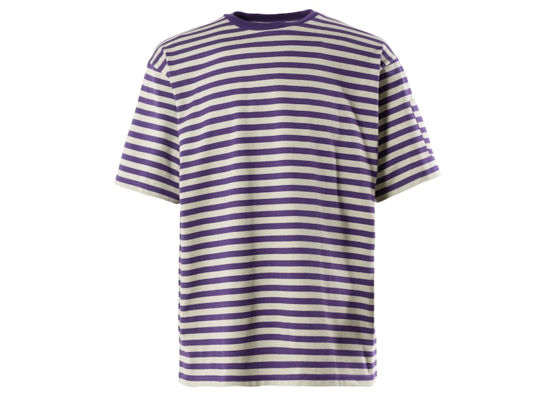 Needles S/S Crew Neck Stripe Jersey Tee Purple Khaki