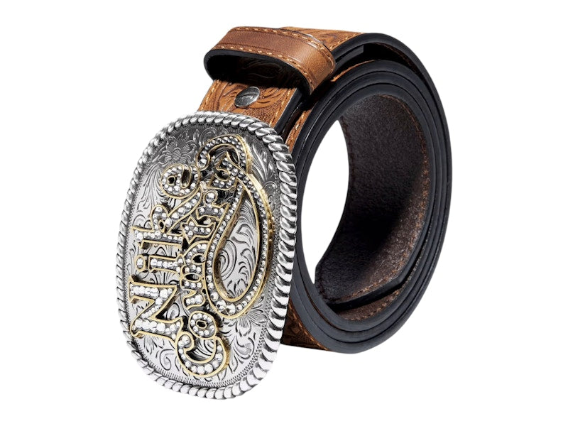 Nike Country Rhinestone Plaque Buckle Leather Belt Tan/Beige