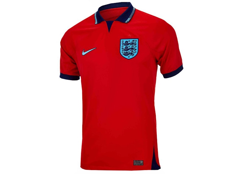 Nike England 2022/23 Stadium Away Dri-FIT Soccer Jersey Challenge Red/Blue Void/Blue Fury