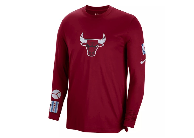 Nike NBA Chicago Bulls City Edition Dri-fit Loose Fit Long Sleeve T-shirt Dark Red