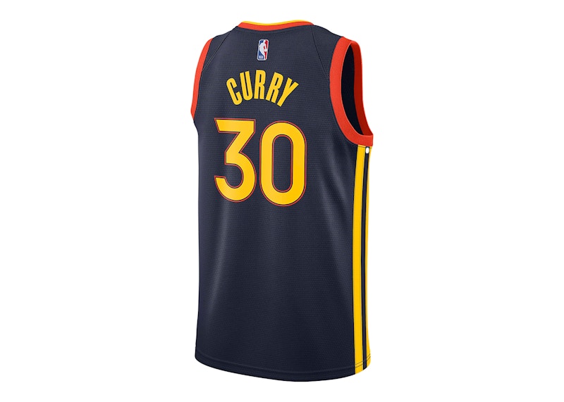 Nike NBA Golden State Warriors Oakland 2021/22 Stephen Curry City Edition Swingman Jersey College Navy/Team Orange