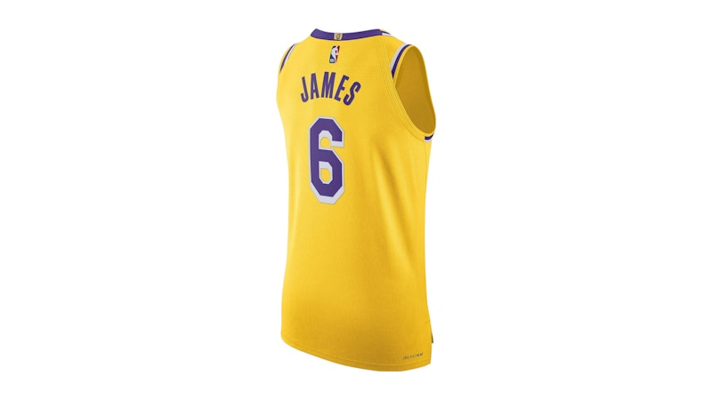 Nike NBA Los Angeles Lakers Lebron James 6 Authentic Jersey Yellow