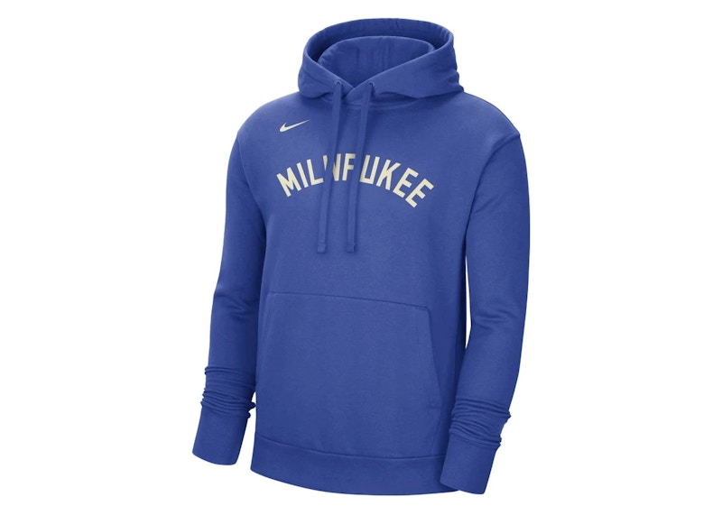 Nike NBA Milwaukee Bucks City Edition Fleece Pullover Loose Fit Hoodie Blue