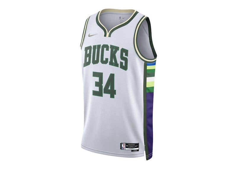 Nike NBA Milwaukee Bucks City Edition Giannis Antetokounmpo 34 Dri-FIT Swingman Jersey White