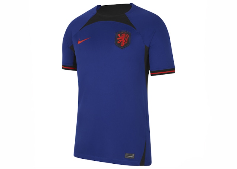 Nike Netherlands 2022/23 Stadium Away Dri-FIT Soccer Jersey Deep Royal Blue/Black/Habanero Red
