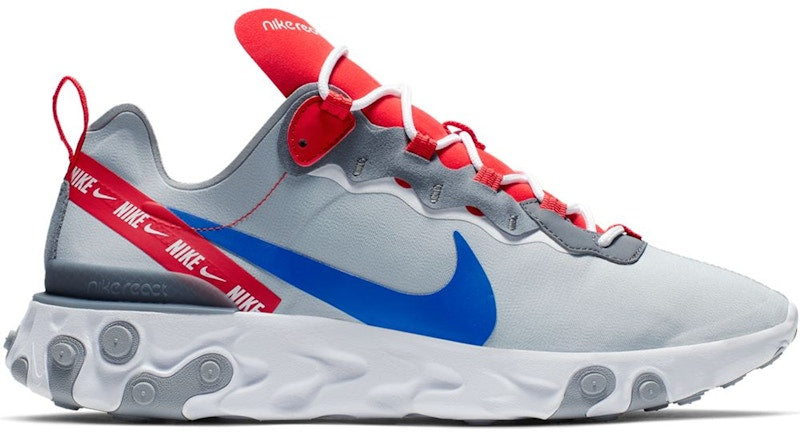 Nike React Element 55 Wolf Grey Game Royal Habanero Red