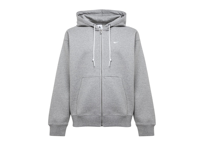 Nike Solo Swoosh Full Zip Hoodie Dark Grey Heather/White