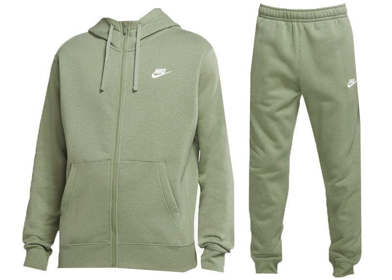 Nike Sportswear Club Fleece Full-Zip Hoodie & Joggers Set Oil Green/Oil Green/White