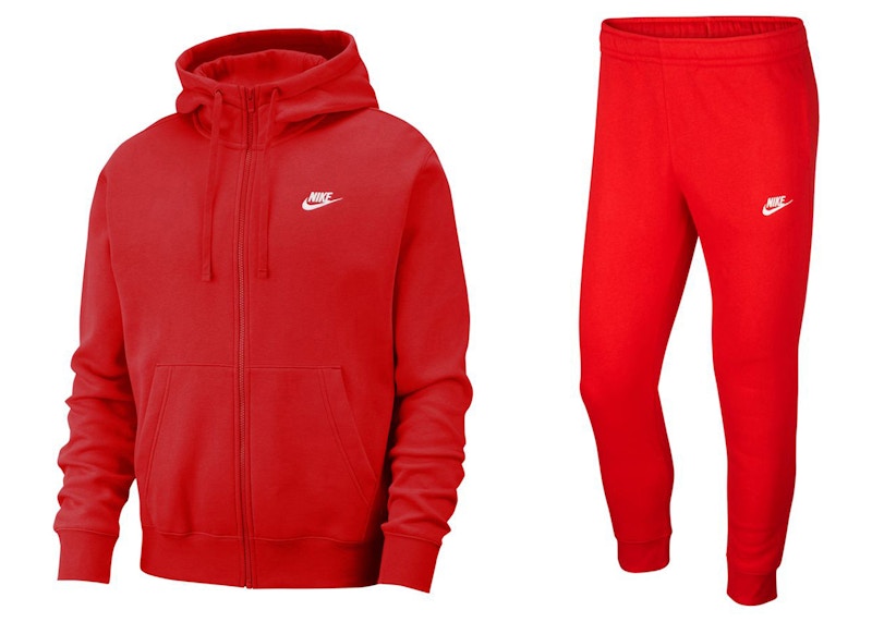 Nike Sportswear Club Fleece Full-Zip Hoodie & Joggers Set University Red/University Red/White