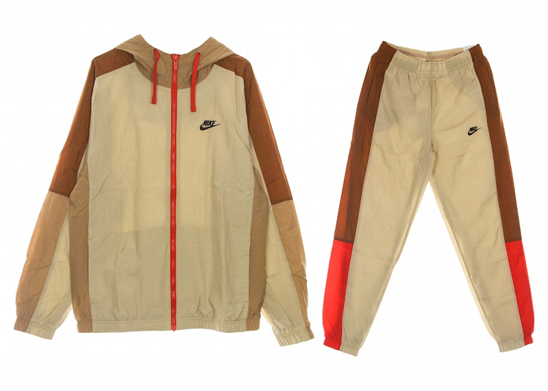 Nike Sportswear Essentials Woven Hooded Tracksuit Beige/Crimson/Smokey Topaz