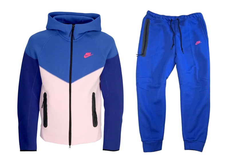 Nike Sportswear Tech Fleece Full Zip Hoodie & Joggers Set Royal Blue/Rust Pink