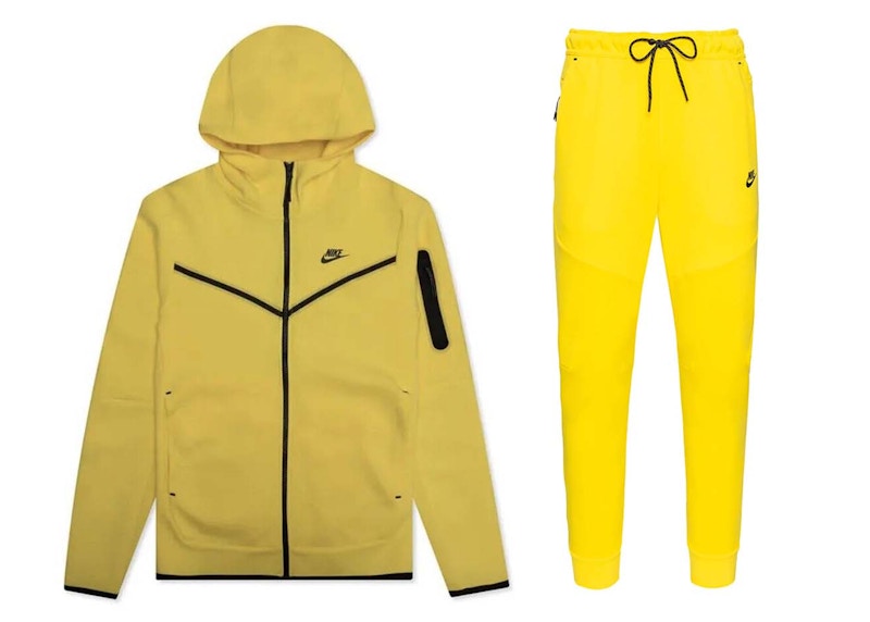 Nike Sportswear Tech Fleece Full Zip Hoodie & Pant Set Yellow Strike/Black