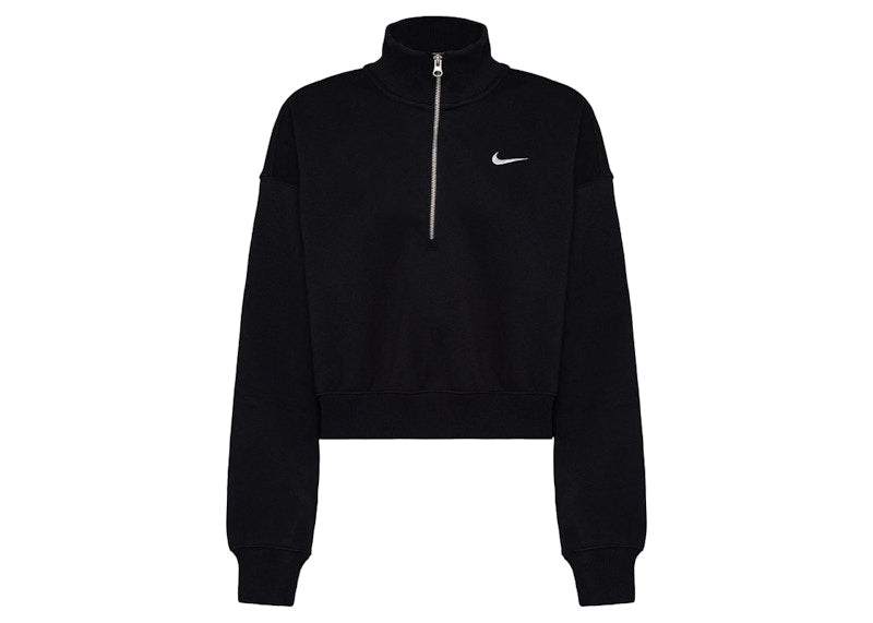 Nike Women's Phoenix Fleece Oversized 1/2-Zip Crop Fleece Sweatshirt Black/Sail