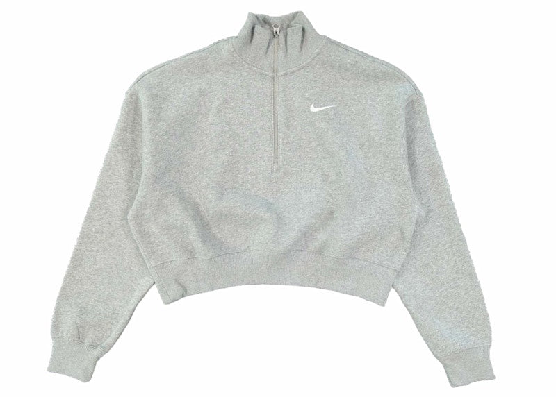 Nike Women's Phoenix Fleece Oversized 1/2-Zip Crop Fleece Sweatshirt Dark Grey Heather/Sail