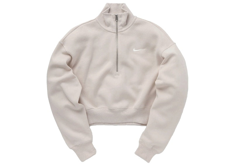 Nike Women's Phoenix Fleece Oversized 1/2-Zip Crop Fleece Sweatshirt Light Orewood Brown/Sail