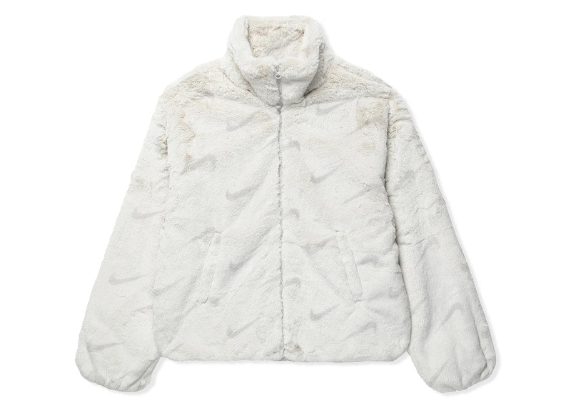 Nike Women's Plush Printed Faux Fur Jacket Light Bone