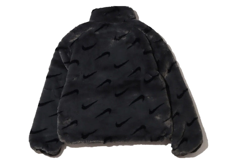 Nike Women's Printed Faux Fur Jacket (Asia Sizing) Dark Smoke Grey