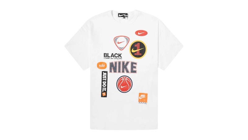 Nike x Comme des Garcons Black Oversized Multi Logo Print T-shirt White