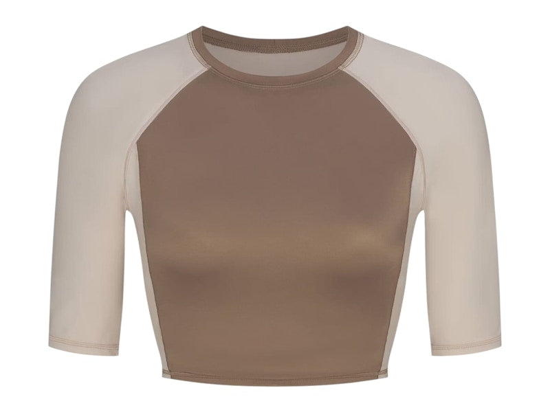 Nike x SKIMS Women's Shine Padded Half Sleeve Crop Top Truffle/Stone