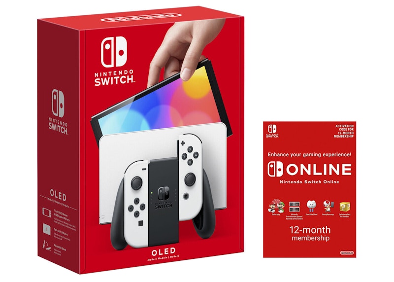 Nintendo Switch OLED with Online 12 Month Family Membership Bundle NS-HEGSKAAAA White