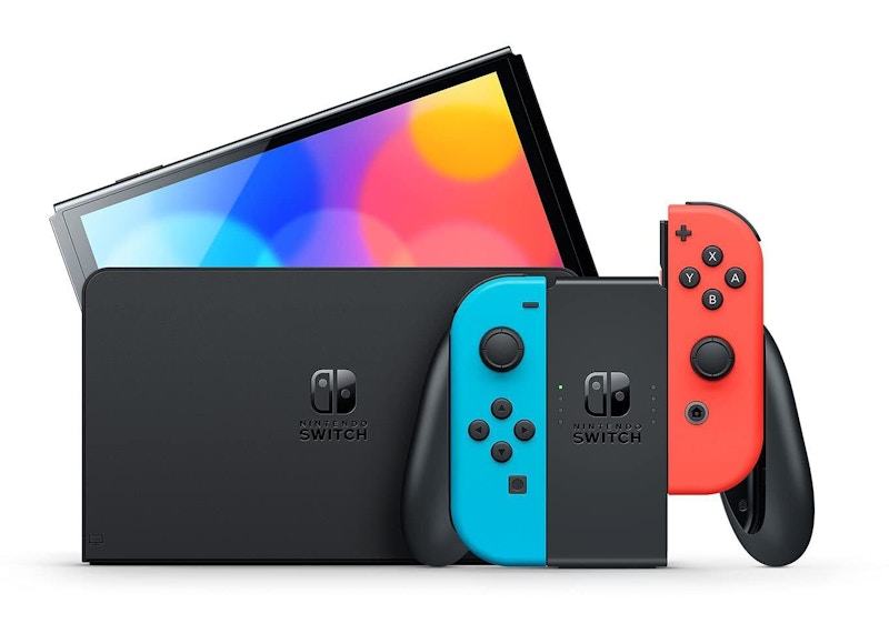 Nintendo Switch OLED with Pro Controller and The Legend of Zelda: Breath of the Wild Game Bundle NS-HEGSKABAA Neon Blue/Neon Red