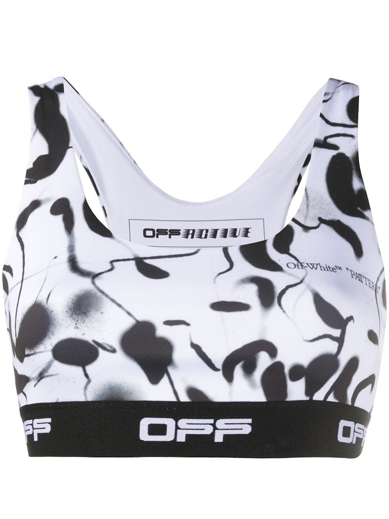 OFF-WHITE Abstract Print Racerback Sports Bra Black/White
