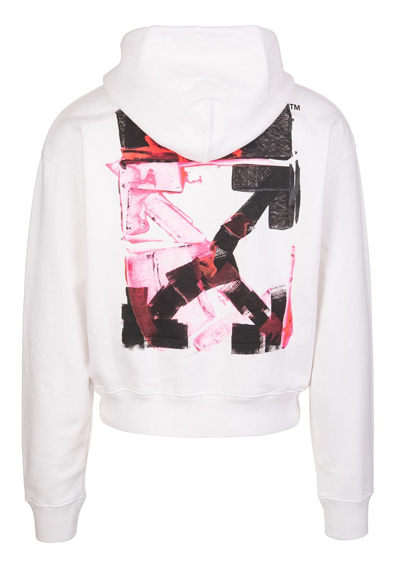 OFF-WHITE Acrylic Arrow Logo Print Hooded Sweatshirt White Black Fucshia
