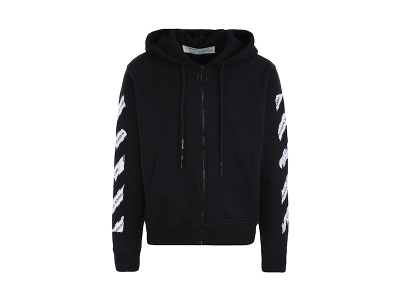 OFF-WHITE Airport Tape Zip Up Hoodie Black