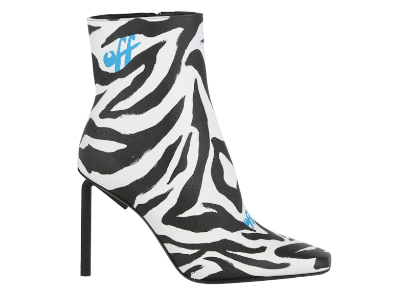 OFF-WHITE Allen Zebra-Print Leather Ankle Boot Black White (Women's)