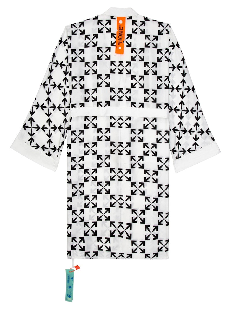 OFF-WHITE Arrow Pattern Silk Robe White/Black