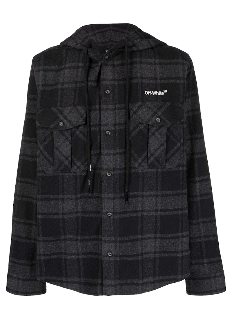 OFF-WHITE Arrows Check Hooded Shirt Dark Grey/Grey/White