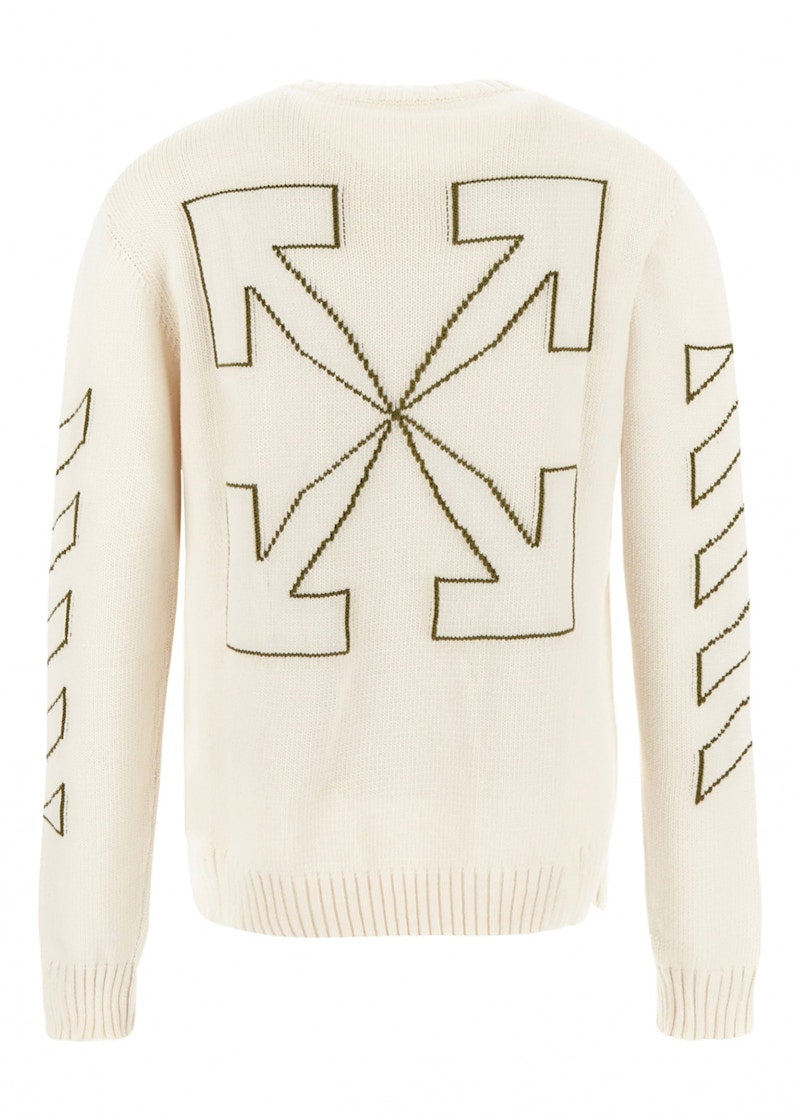 OFF-WHITE Arrows Diag Stripe Knitted Crewneck Cream Green