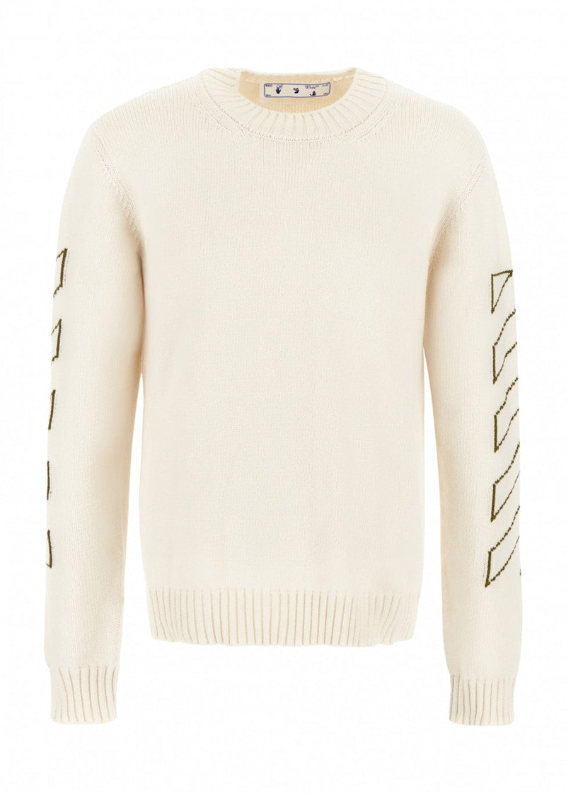 OFF-WHITE Arrows Diag Stripe Knitted Crewneck Cream Green