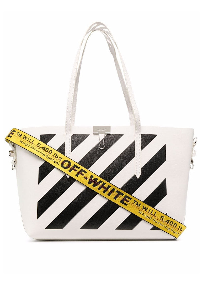 OFF-WHITE Binder Clip Tote Bag SS22 Diag Stripe White Black Yellow
