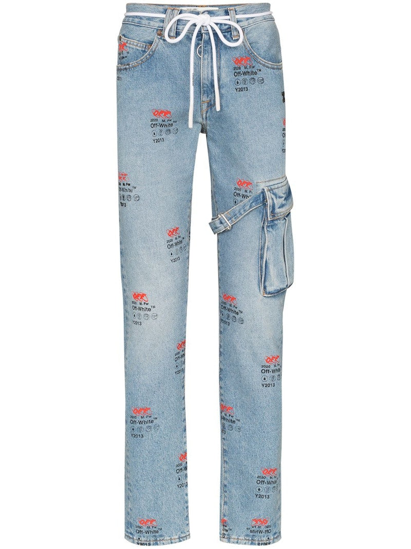 OFF-WHITE Blench Y2013 Logo Denim Jeans Bleach/Black