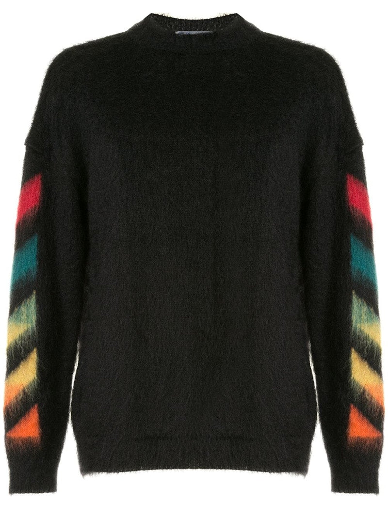 OFF-WHITE Brushed Mohair Diag Arrows Logo Knit Sweater Black/Rainbow