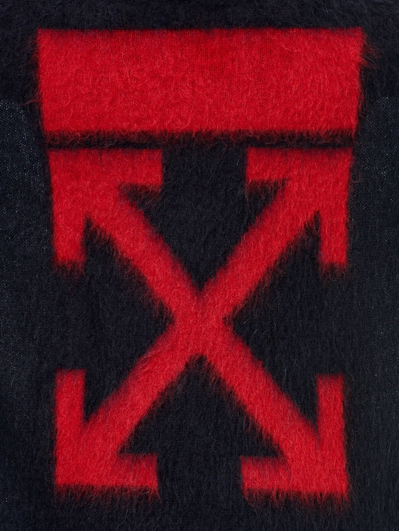 OFF-WHITE Brushed Mohair Diag Arrows Logo Knit Sweater Dark Grey/Red