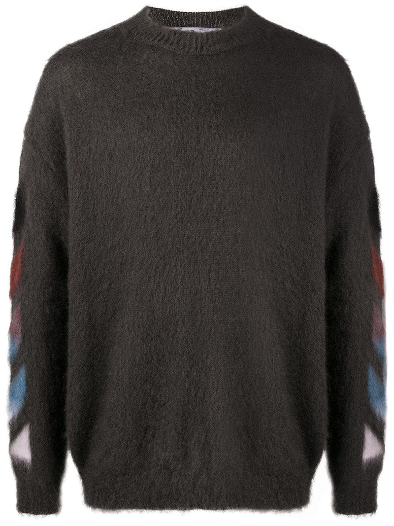 OFF-WHITE Brushed Mohair Diag Stencil Arrows Knit Sweater Grey/Rainbow