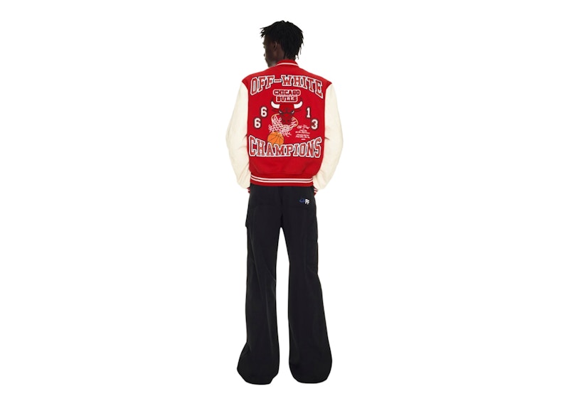 OFF-WHITE C/O Chicago Bulls Varsity Jacket Red/Cream